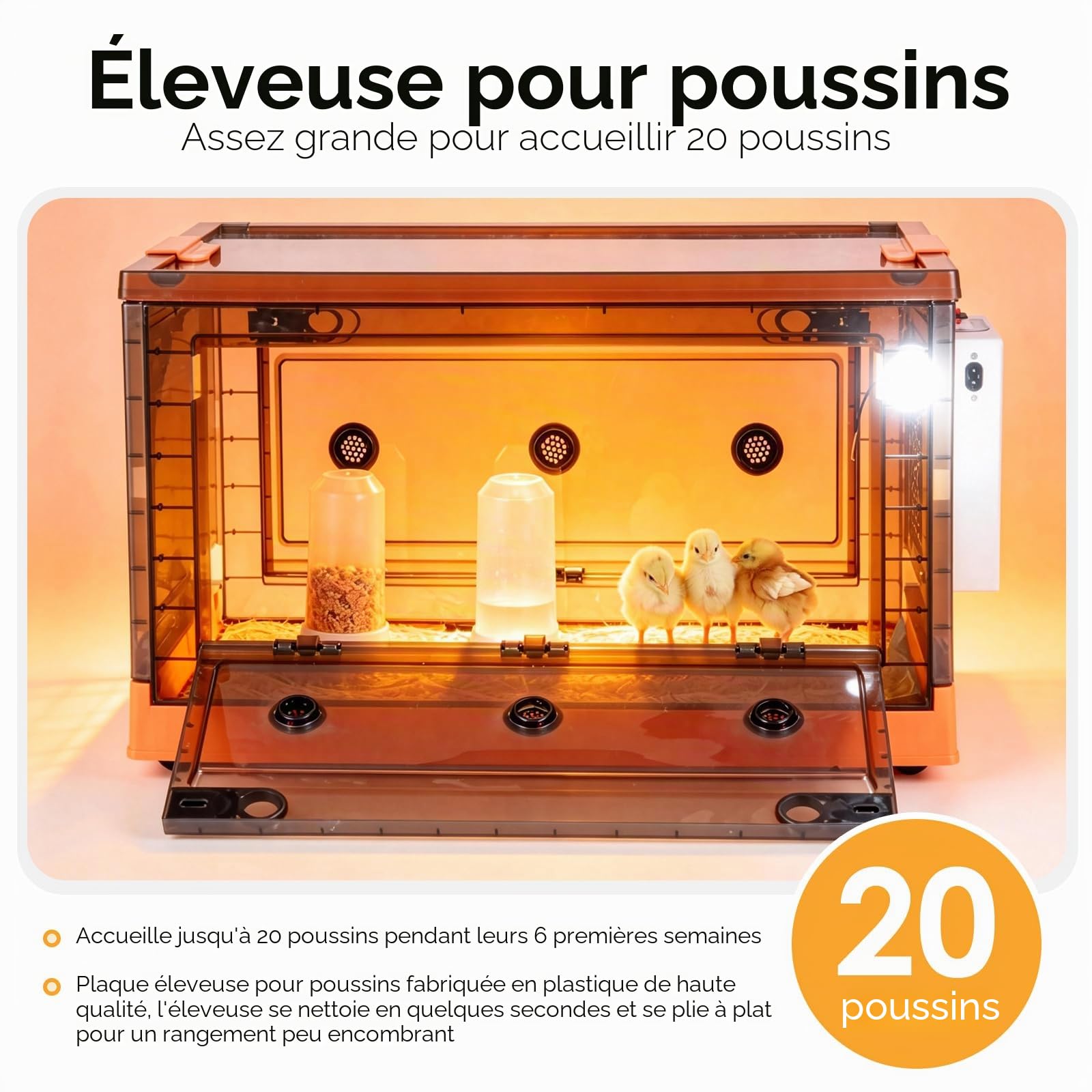 Kit de Boîte D'Élevage de Poussins Pliable, Couveuse Chauffage pour Poulailler avec Mangeoire et Abreuvoir Automatique, pour Les Canetons, Chatons, Chiots, Lapins et Hamsters