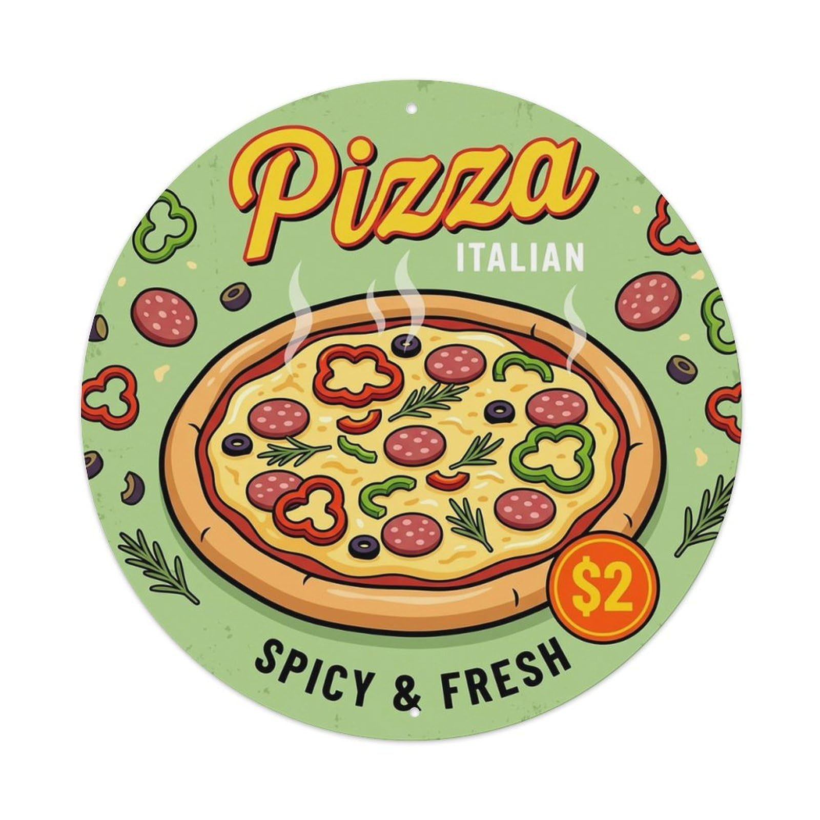 Huiyhb 8X8inch(20X20cm) Vintage Pizza Slice Italian Traditional Cuisine Pepper Metal Tin Sign