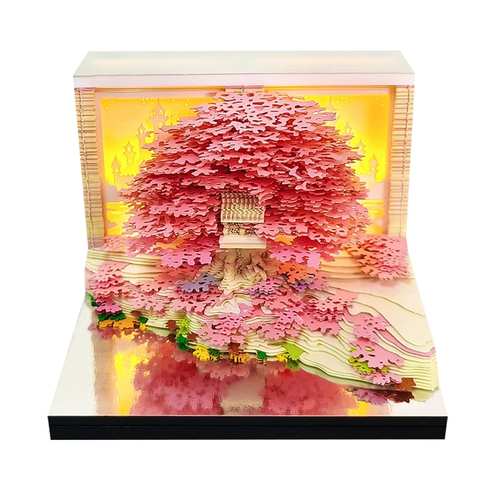 Motivierende Tischkalender Kalender 2026, Schreibtisch-Notizblock mit 3D-Katzenmotiv aus Papier, Geschenkidee AT-A-GLANCE 2026 Wandkalender(Tree House-A,With Light)