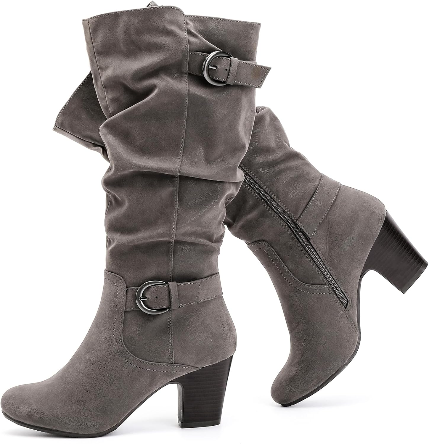 Ruiee Womens Knee High Boots Fall Winter Heeled Boot. | Chunky Heel, Slouchy, Casual Versatile, Lug Sole, Comfort, Faux Leather, Round Toe