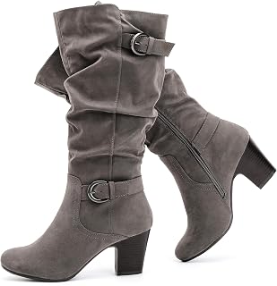 Ruiee Women's Knee High Boots Slouchy Heeled Boots.