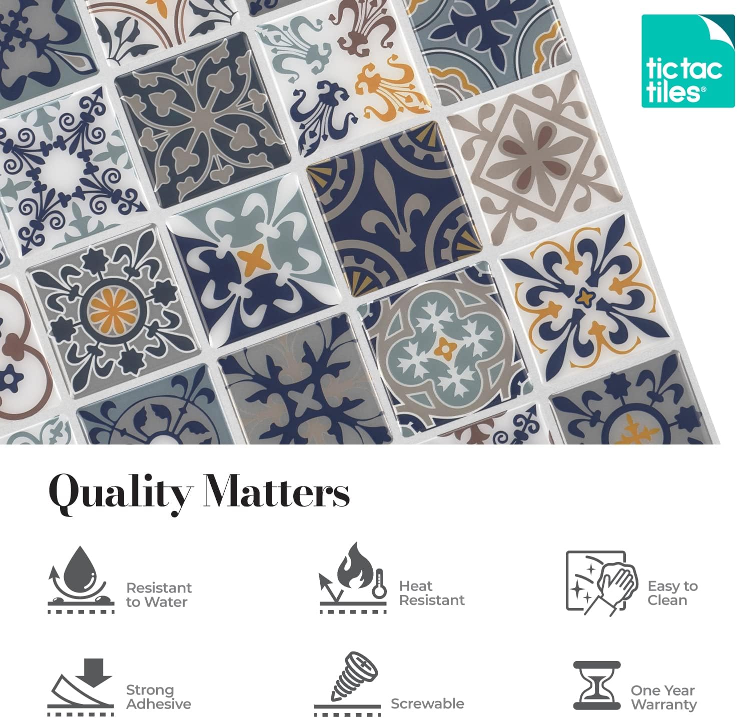 Tic Tac Tiles Peel and Stick Self Adhesive Removable Stick On Kitchen Backsplash Bathroom 3D Wall Sticker Wallpaper Tiles in Portuguese & Moroccan Design (5, Moroccan Rano)