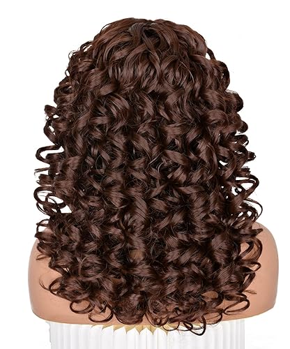 Miniatura 5 de ANNISOUL Pelucas rizadas marrones para mujeres negras, peluca afro larga y rizada con flequillo para mujer, fibra sintética esponjosa, sin