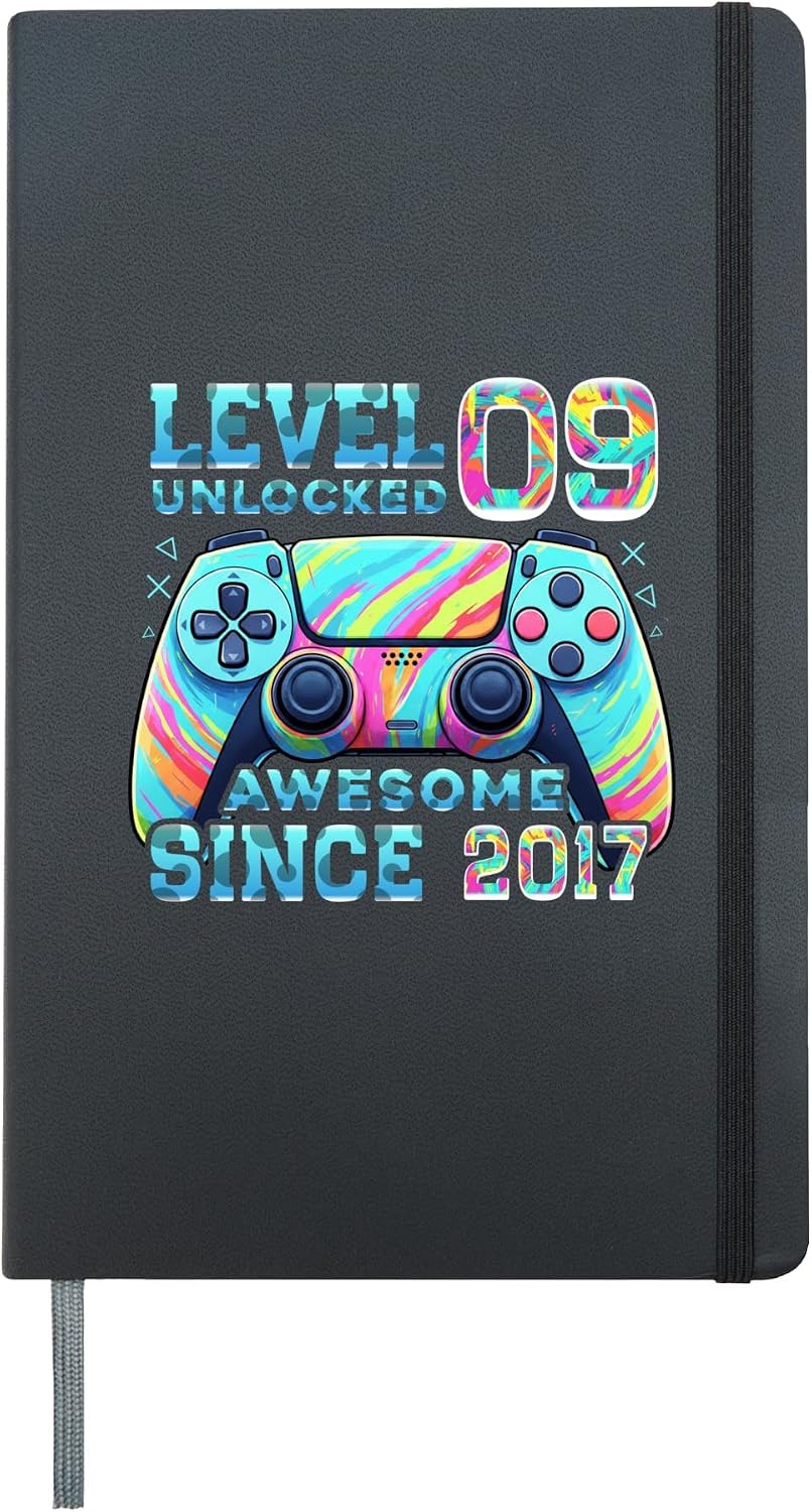 Level 9 Unlocked born 2017 9th birthday gifts video gamer Hardcover Journal, Black