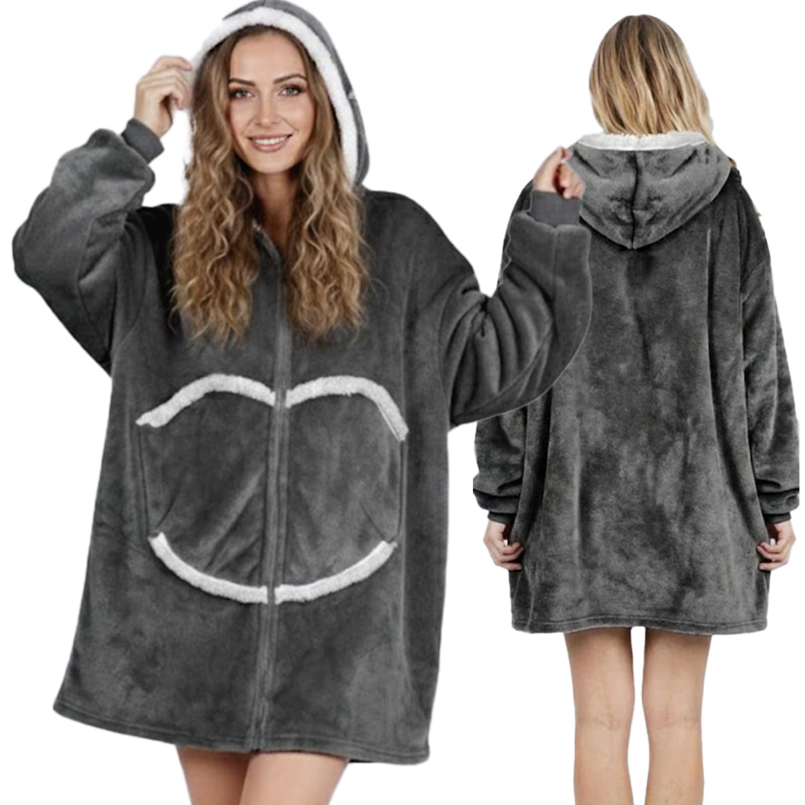 Oversized Wearab Blanket Hoodie, Cozy Flannel Blanket with Sleeves and Zipper for Women, Mens, Teens