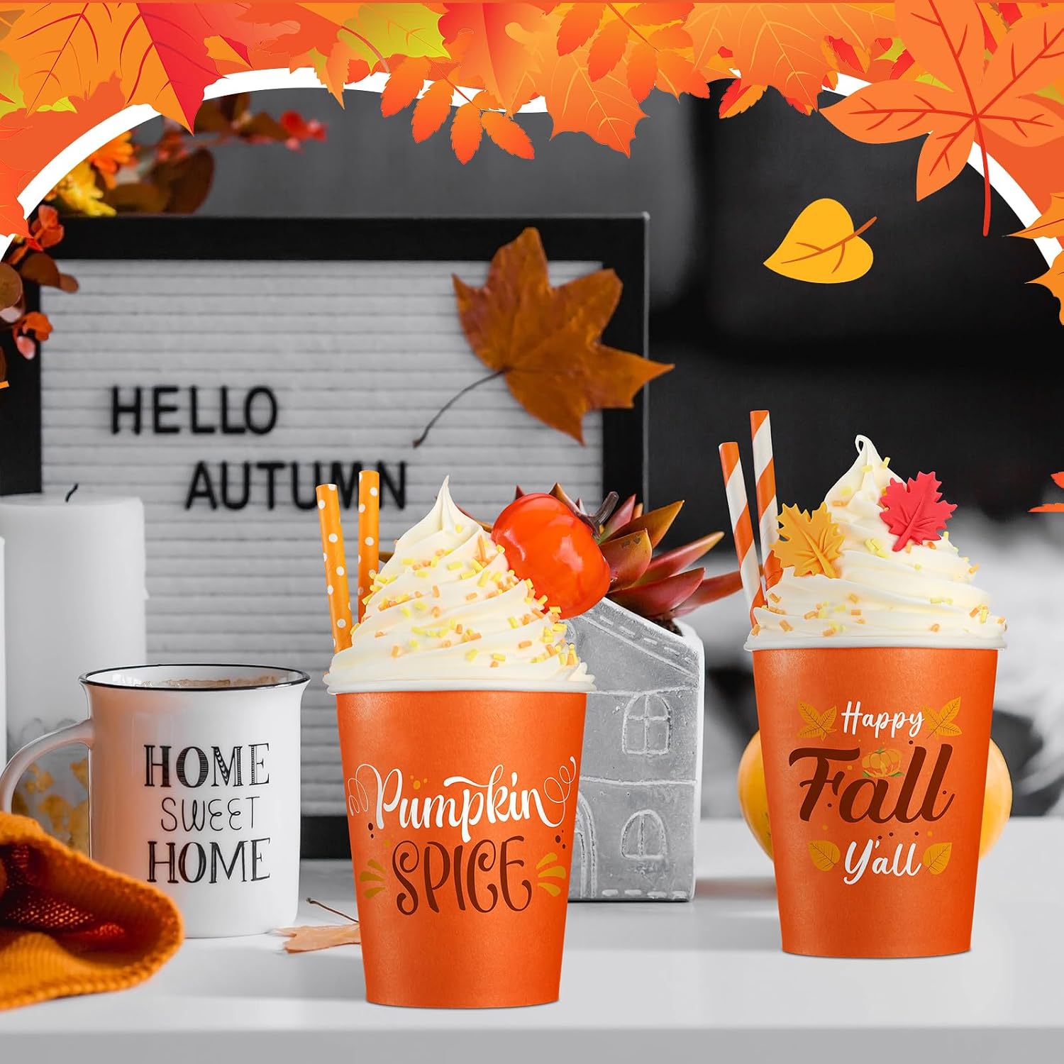 Yungyan 2 Pack Fall Tiered Tray Decor Faux Whipped Cream Cups Centerpieces
