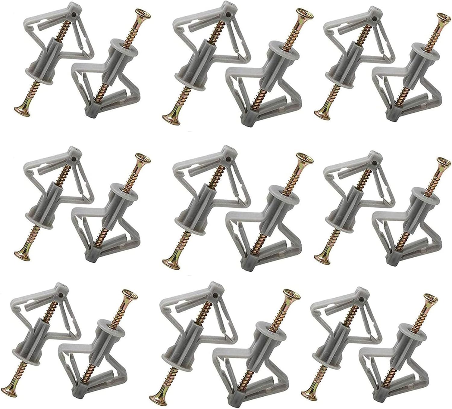 Plasterboard Wall Fixing Plastic Expansion/Plug Anchor Bolts Anti Rotate Heavy Duty with Countersunk Screws for TV Wall Brackets Hollow Drywall Cavity (Grey
