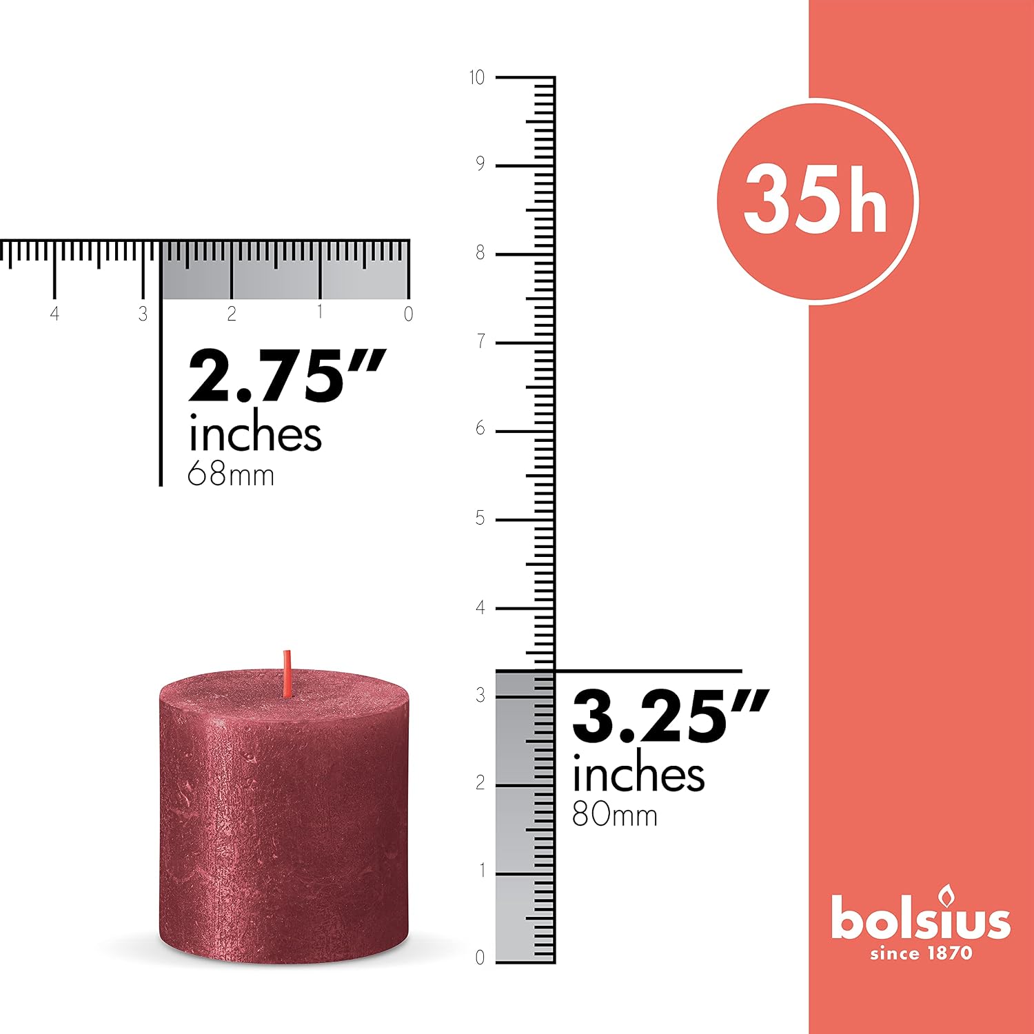 BOLSIUS Red Shimmer Metallic Pillar Candles 4 Pack - 2.75 X 3.25 Inches - Premium European Quality - Includes Natural Plant-Based Wax - Unscented Dripless Smokeless 35 Hour Party & Wedding Candles