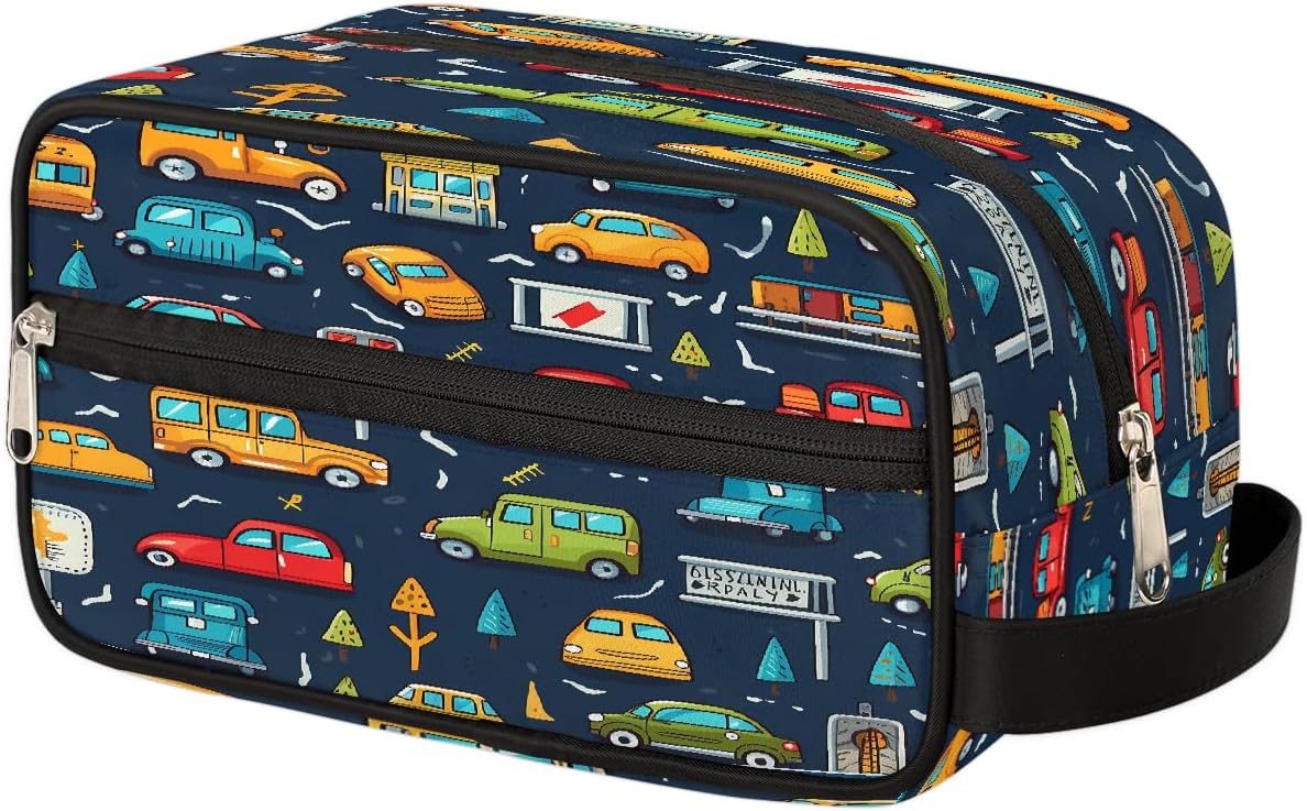 Travel Toiletry Bag for Women Men, Cute Cars Vehicle Lightweight Cosmetic Makeup Bag Organizer for Toiletries Shower Bathroom Accessories