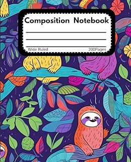 Sloths of the Rainbow: A Colorful Rainforest Composition Book: 7.5x9.25 inches cute sloth themed, including 200 wide lined pages
