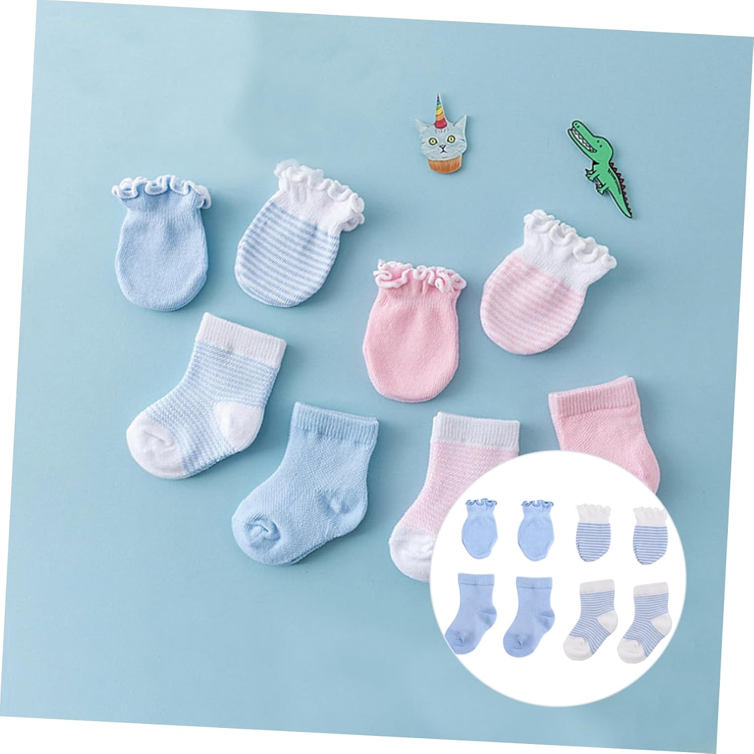4pairs Socks and Gloves Set for Newborn Soft and Stretchy Ankle Socks Mittens for Girls