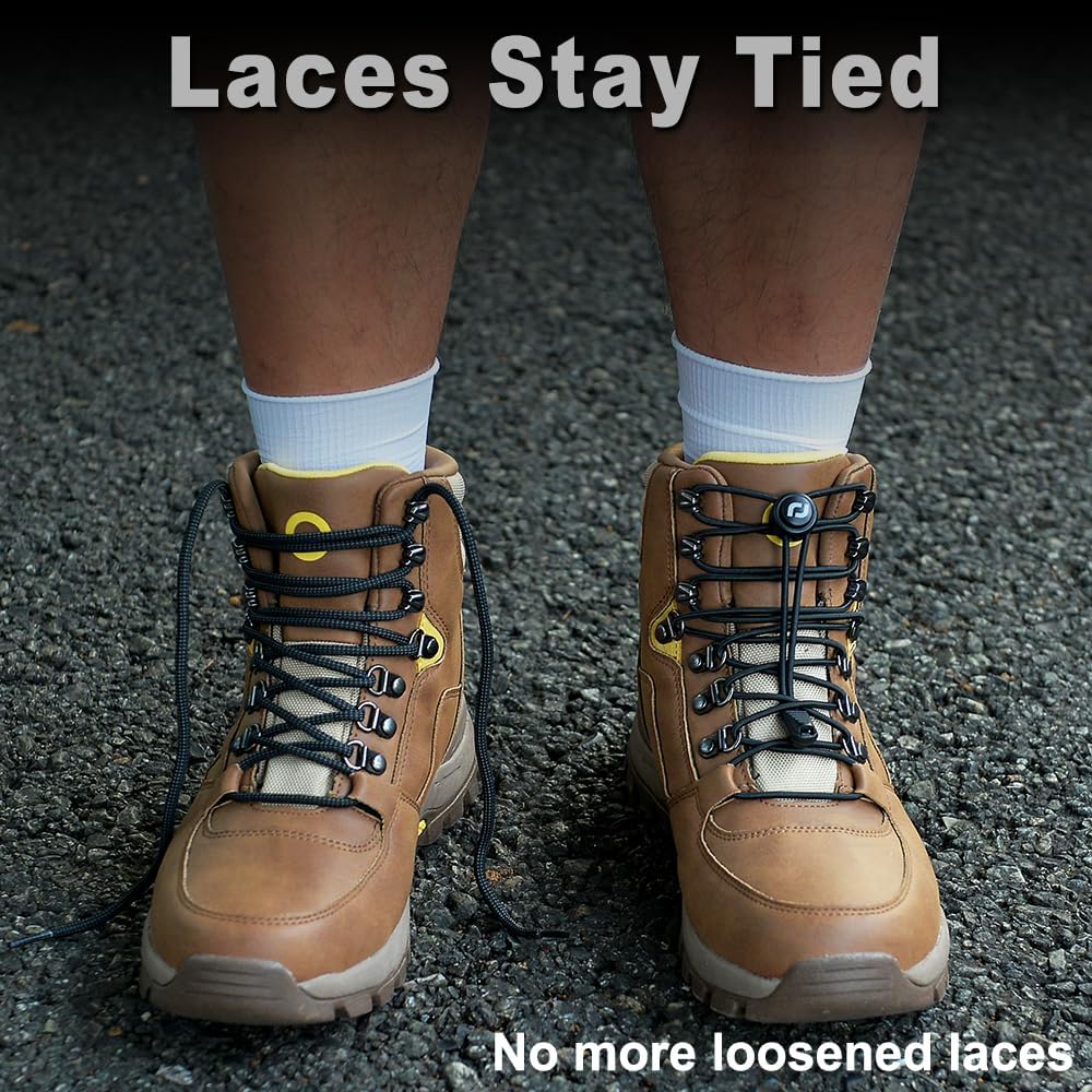 RJ-Sport Extra Long No Tie Shoelaces - Elastic Tieless Round Boot Laces for Hiking Shoes, Work Boots and Running Sneakers thumbnail