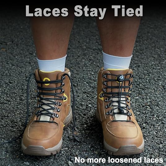 Extra lange schoenveters zonder strikken - elastische bandloze ronde laarsveters voor wandelschoenen, werklaarzen en hardloopsneakers, Zwart, One Size