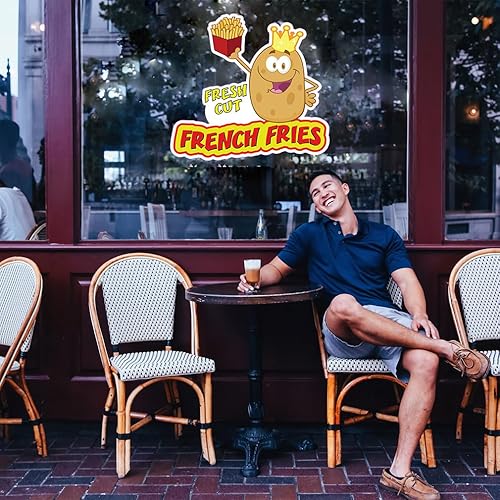 Miniatura 4 de Calcomanías personalizadas para camiones de alimentos recién cortados papas fritas comida y bebidas, letrero de concesión de 10 pulgadas en el