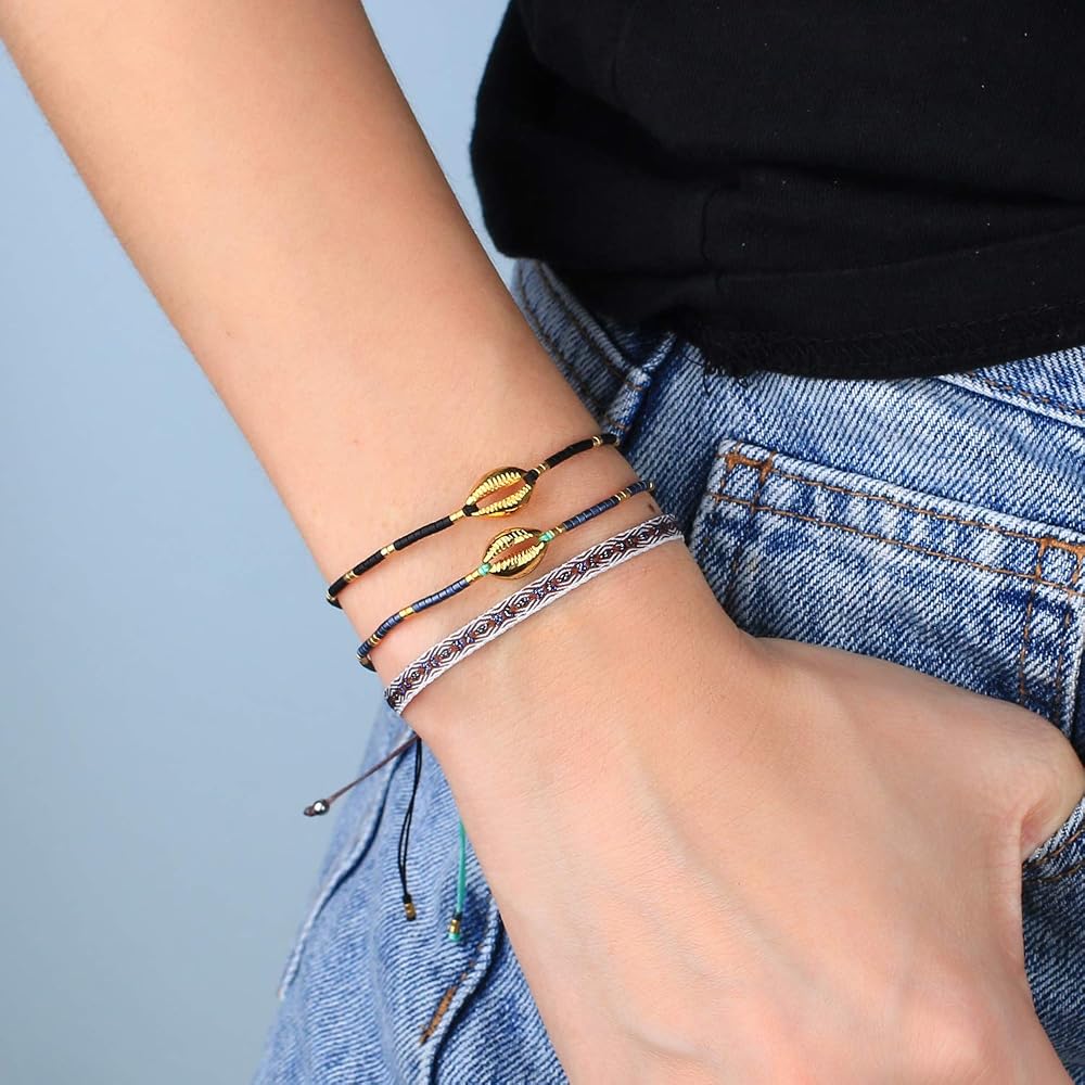 Bracciale KELITCH Con Conchiglia Cowry E Perline | Oro, Regolabile, Fatto A Mano, Ideale Per Ragazza