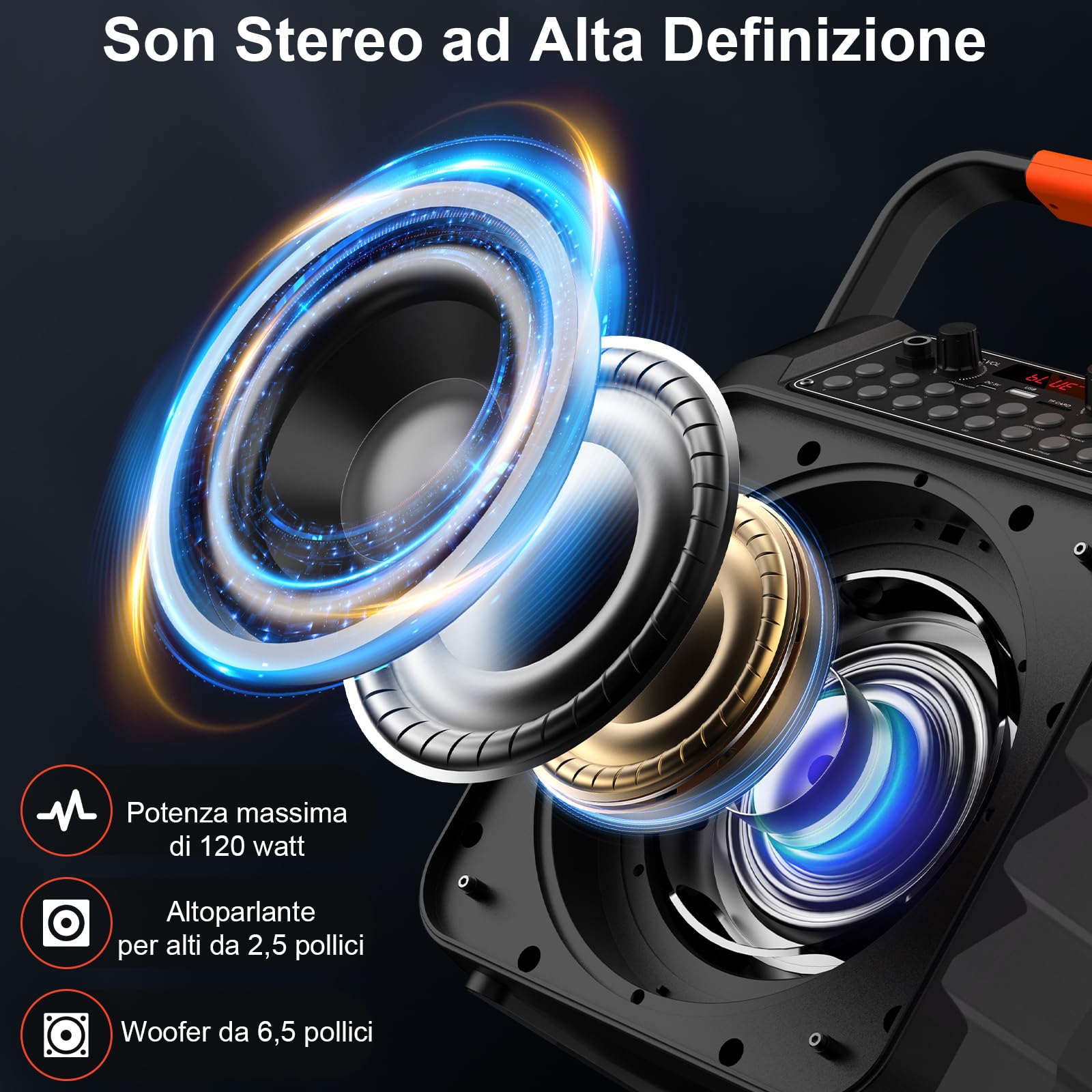 HWWR Karaoke con 2 Microfono,120W Cassa Bluetooth 5.3 Portatile con luci LED, Sistema PA Correzione Tono e Controllo eco, Canta tu Karaoke 2026 per Adulti Bambini