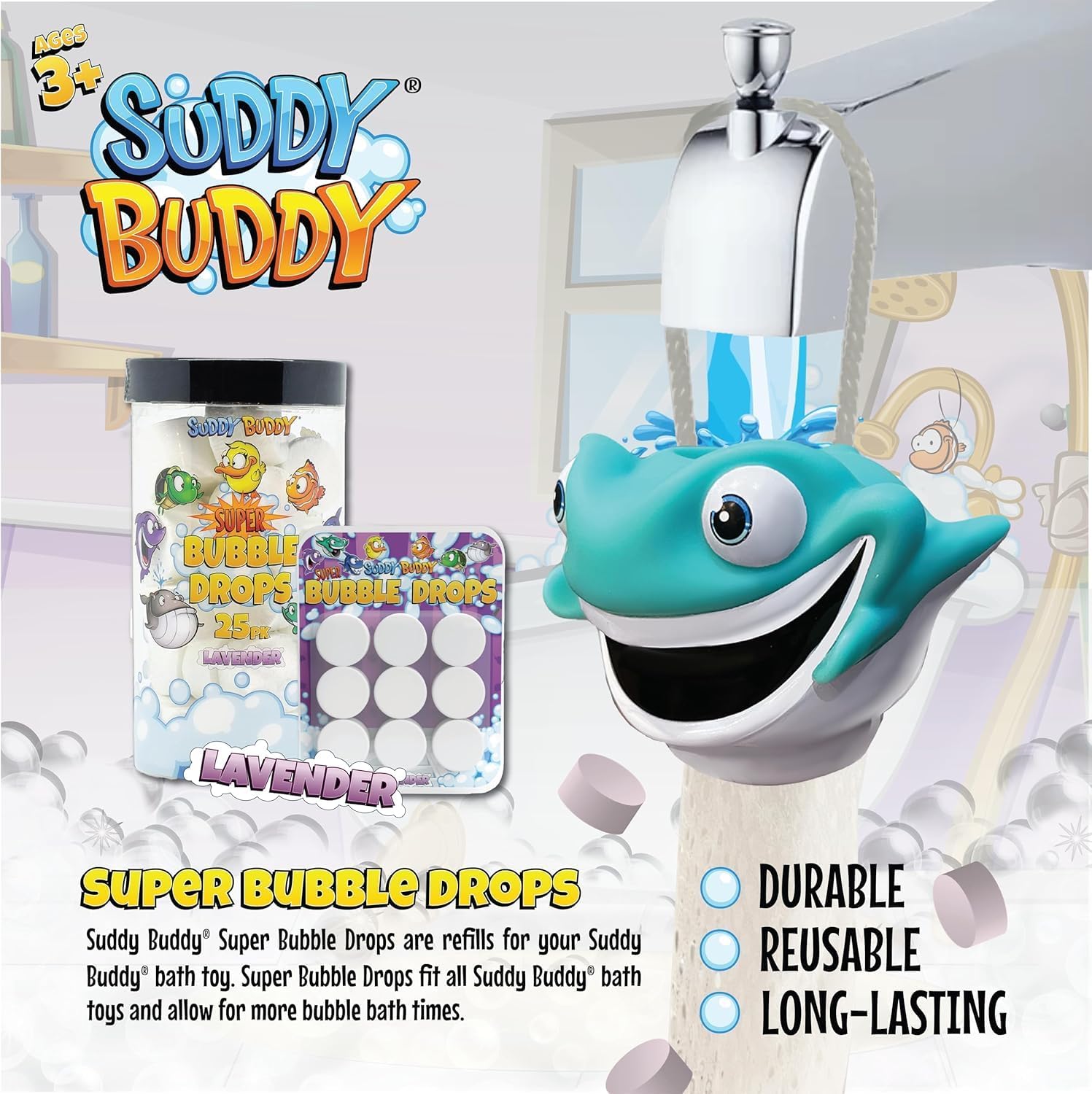 Suddy Buddy® Super Bubble Drop Refills | Fun & Easy Bath Bubbler for Kids Bubble Bath Toys 3+ | Non-Toxic, Hypoallergenic | 25 Count, Long-Lasting Fun
