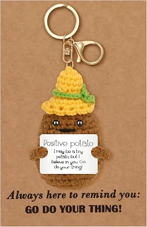 Aurasky Patate Optimiste - Poupée En Tricot Drôle Avec Carte Positive Et Porte-Bonheur, Cadeau Sympa Pour Femme, Homme, Enfant, Couple Ou Collègue