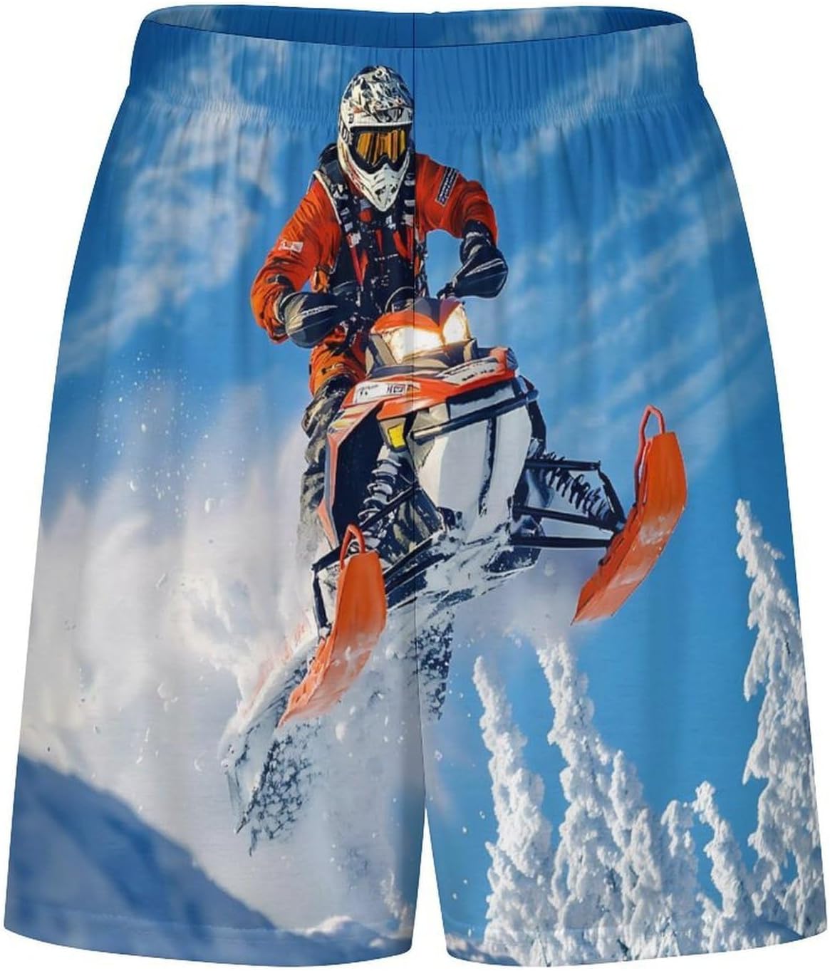Snowmobile Action Snowy Scene Mens Pajama Shorts Sleep Lounge Shorts Pj Bottoms with Pockets