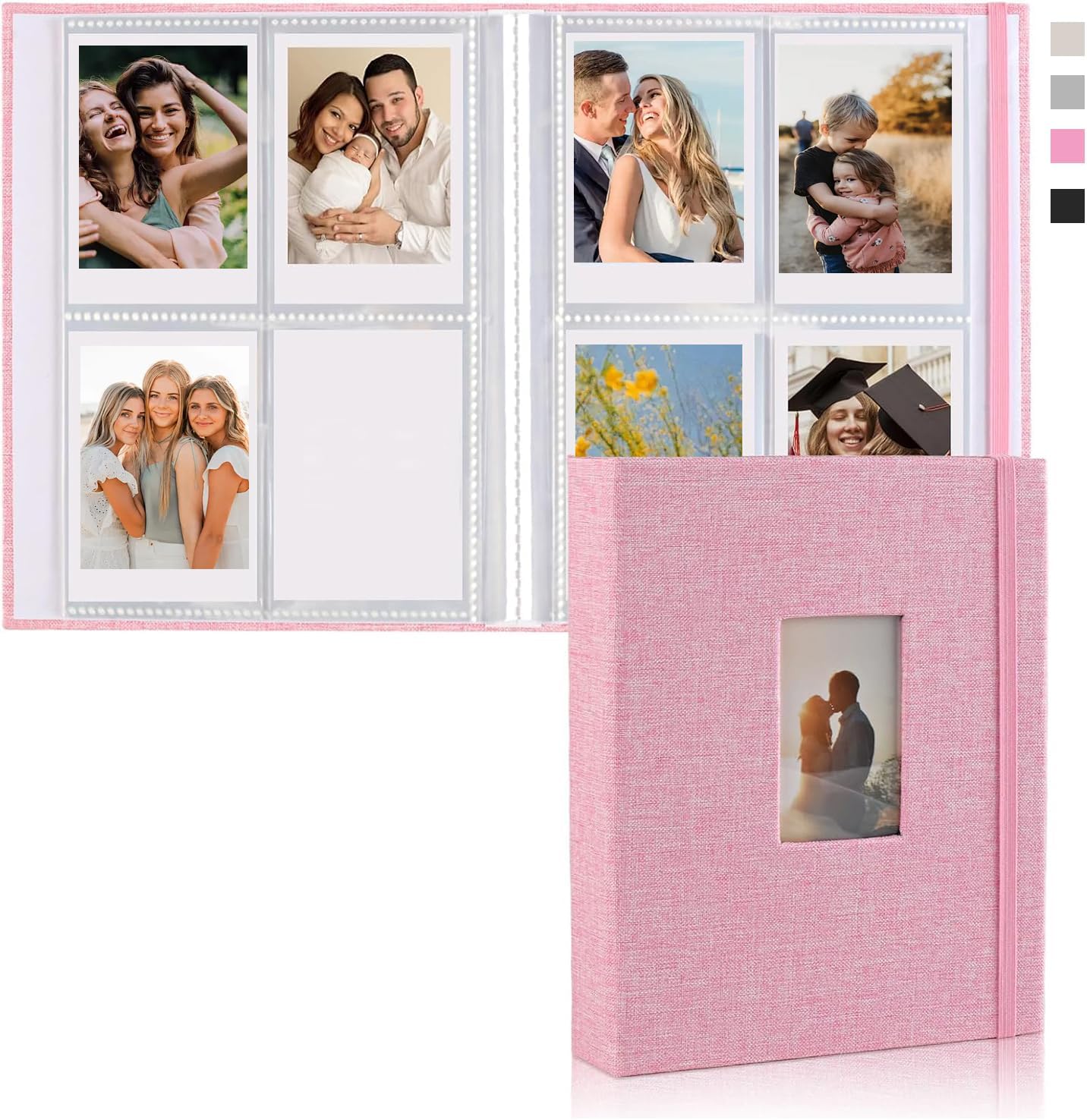 2 Pcs 2x3 In Pictures Polaroid Photo Album And Front Window, 208 Pocket Mini Polaroid Album Book, Hardcover Picture Book For Wedding, Birthday, Christmas,Baby Shower‌ Celebration(Pink)