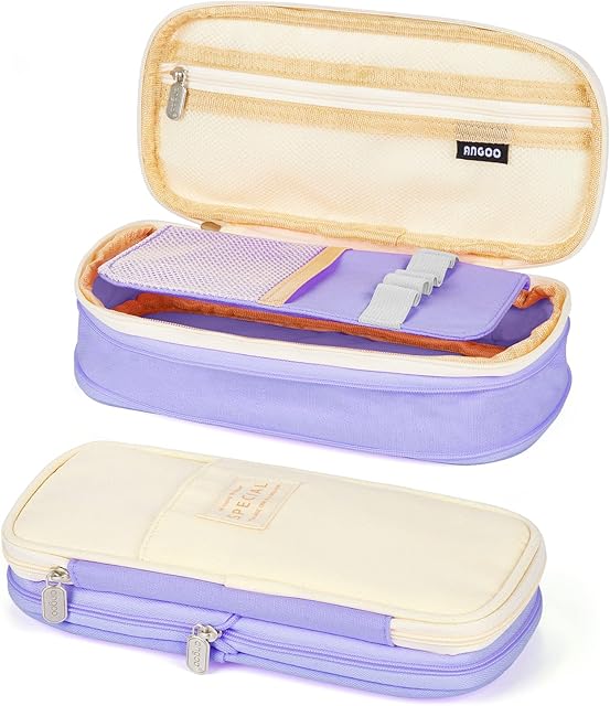 Coolzon Expandable Pencil Case, Large Capacity Pencil Cases Pen Bag Pouch Holder School Stationery Organizer Makeup Cosmetic Bag for Girls Boys Students Adults, Purple