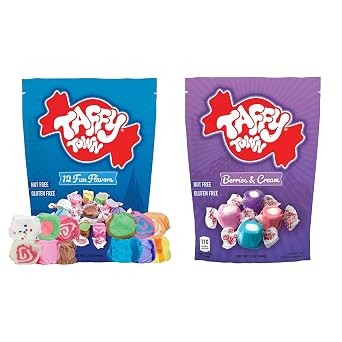 Taffy Town Salt Water Taffy - Assorted & Berries and Creme Bundle, 12 oz each, Total 24 oz