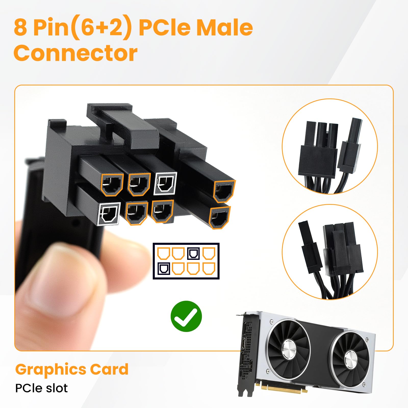 Kabel rozdzielający PCIE 18AWG do C-orsair, ATX 8-pinowy męski na podwójny PCIe 8-pinowy (6+2) męski kabel zasilający do zasilacza C-orsair T-hermaltake A-RESGAME (60 cm + 20 cm)