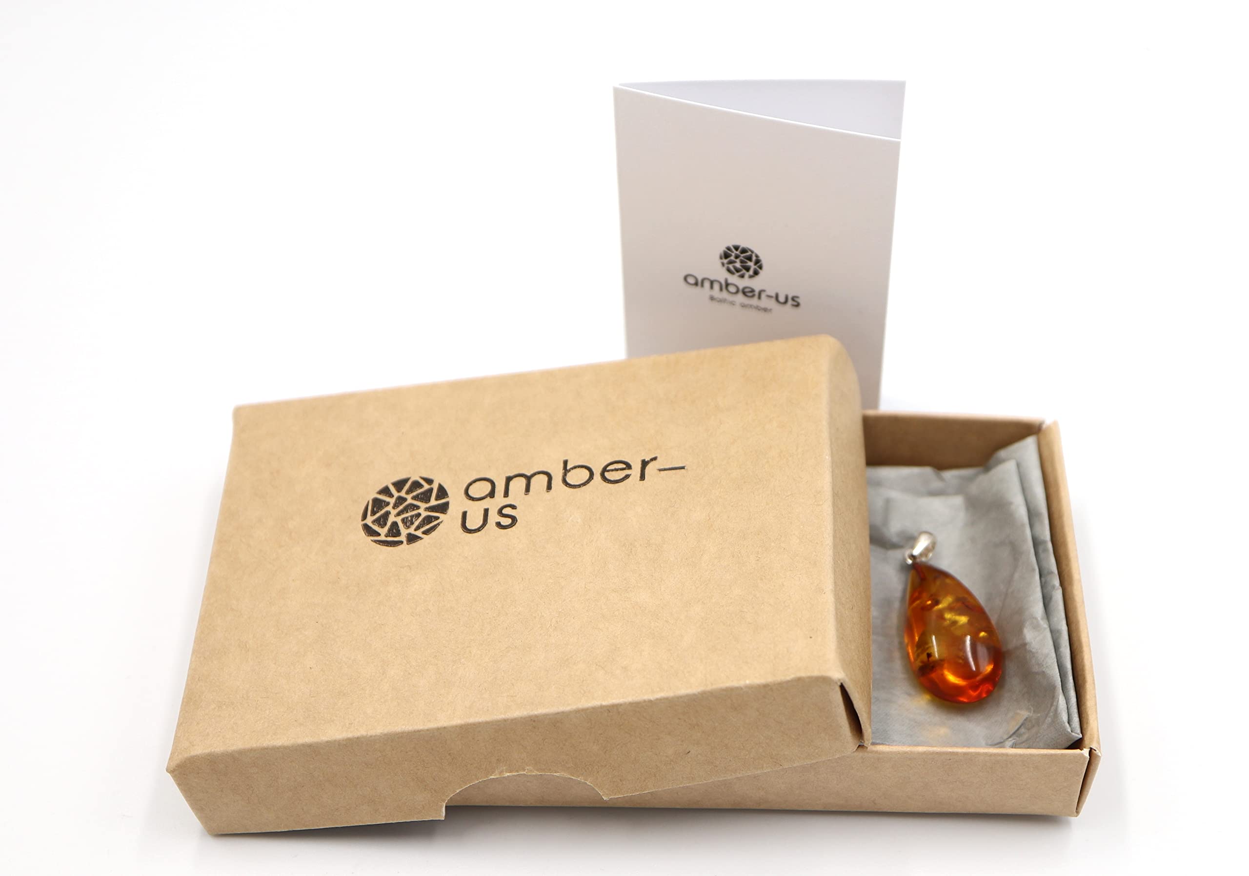 Ciondolo Ambra Color Cognac Con Fiocco in Argento Sterling 925 | Collana Con Ciondolo in Ambra Baltica | Gioielli in Argento