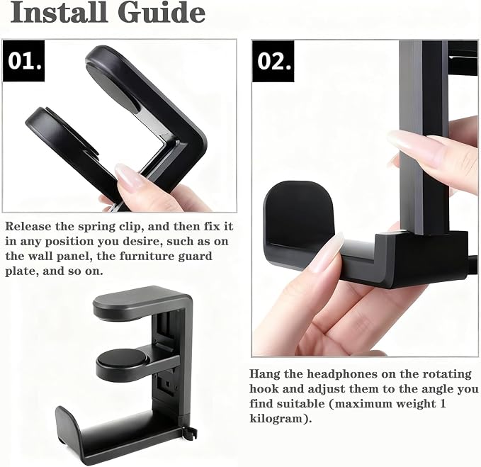 Soporte para auriculares con montaje de escritorio giratorio 360° miniatura 6