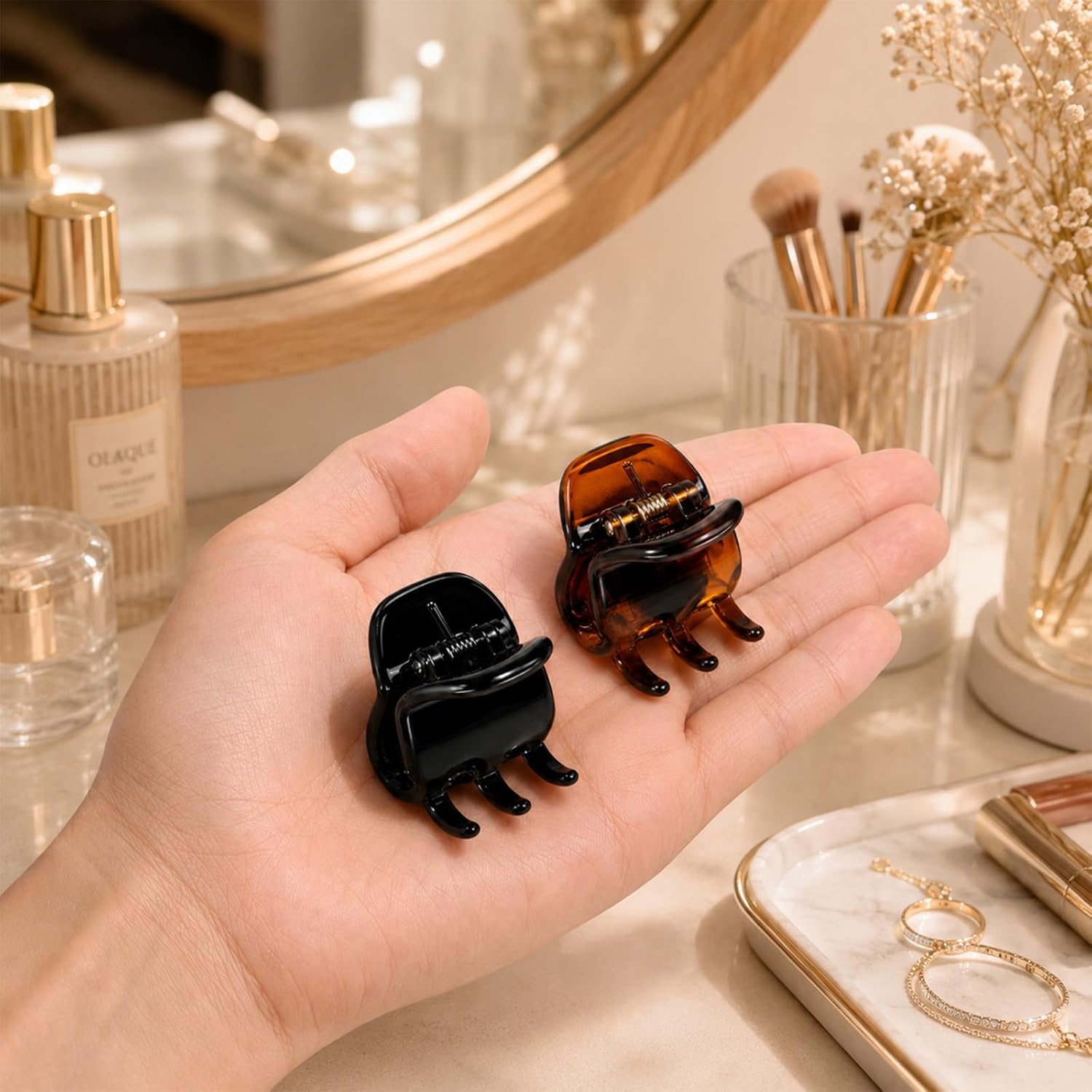 Medium Claw Clips for Women - 4 Pack Hair Jaw Clips, 1.37 Inch Nonslip Hair Accessories for Easy Updo, Makeup & Face Washing, Black and Brown Plastic Hair Claws for All Hair Types