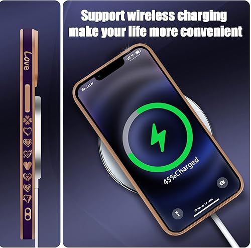 Miniatura 5 de YKCZL Funda compatible con iPhone 13 Pro con MagSafe, funda magnética de lujo chapado en forma de corazón lindo y protección completa de lente de