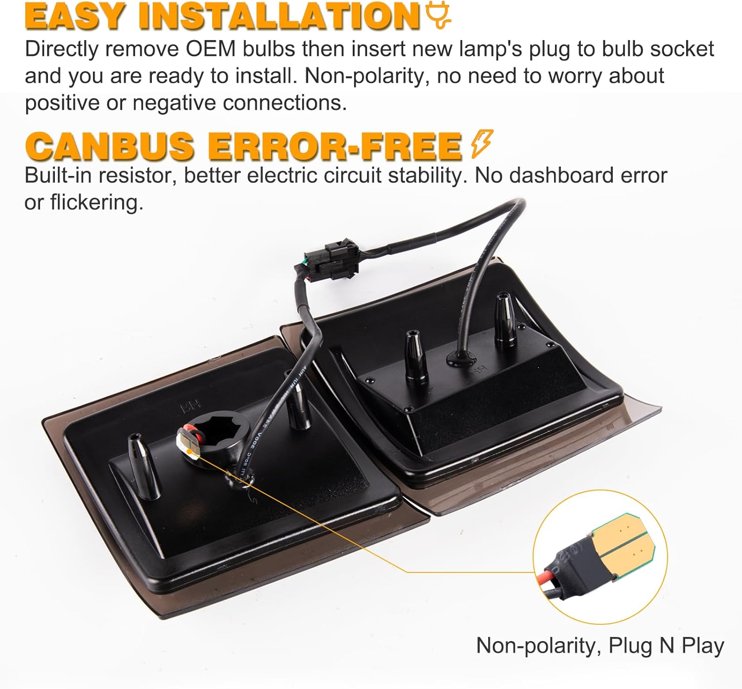 Gempro Sequential Amber LED Corner Side Marker Turn Signal Lights for Chevy C/K 1500 2500 3500 1994-1998 C10 Pickup Truck Silverado Suburban Tahoe Front Grill Lights, 4PCS (Smoked Len)