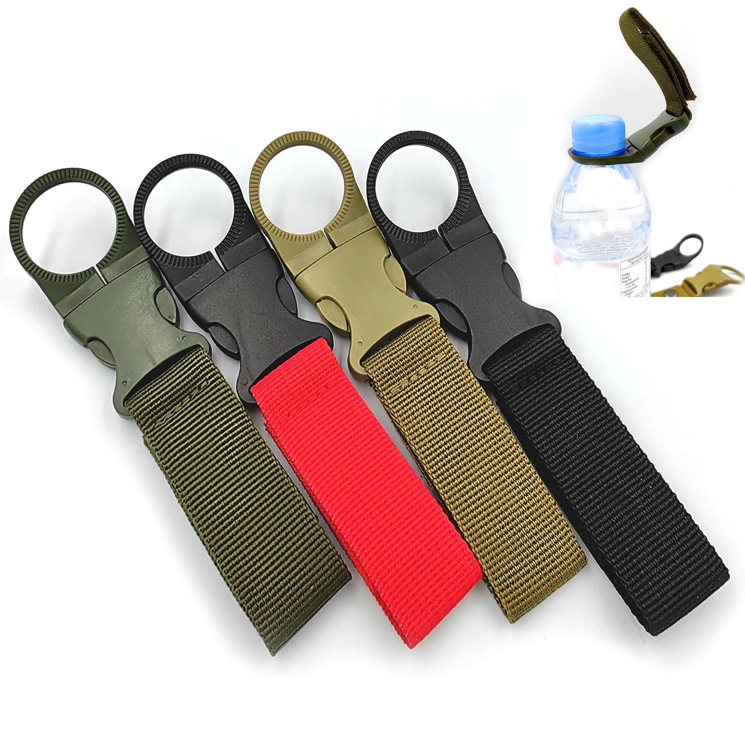 lightstar 4pcs Hanging Bottle Buckle Clip Carabiner, Portable Mineral Water Bottle Clip for Outdoor Camping Hiking Traveling