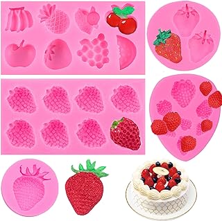 5 Pcs Strawberry Baking Mold 3D Strawberry Fruit Silicone Molds Fruit Fondant Strawberry Chocolate Mold for Handmade Candy Jelly Ice Cream Cupcake Cake Decor Soap Candle Clay Resin Wax Making