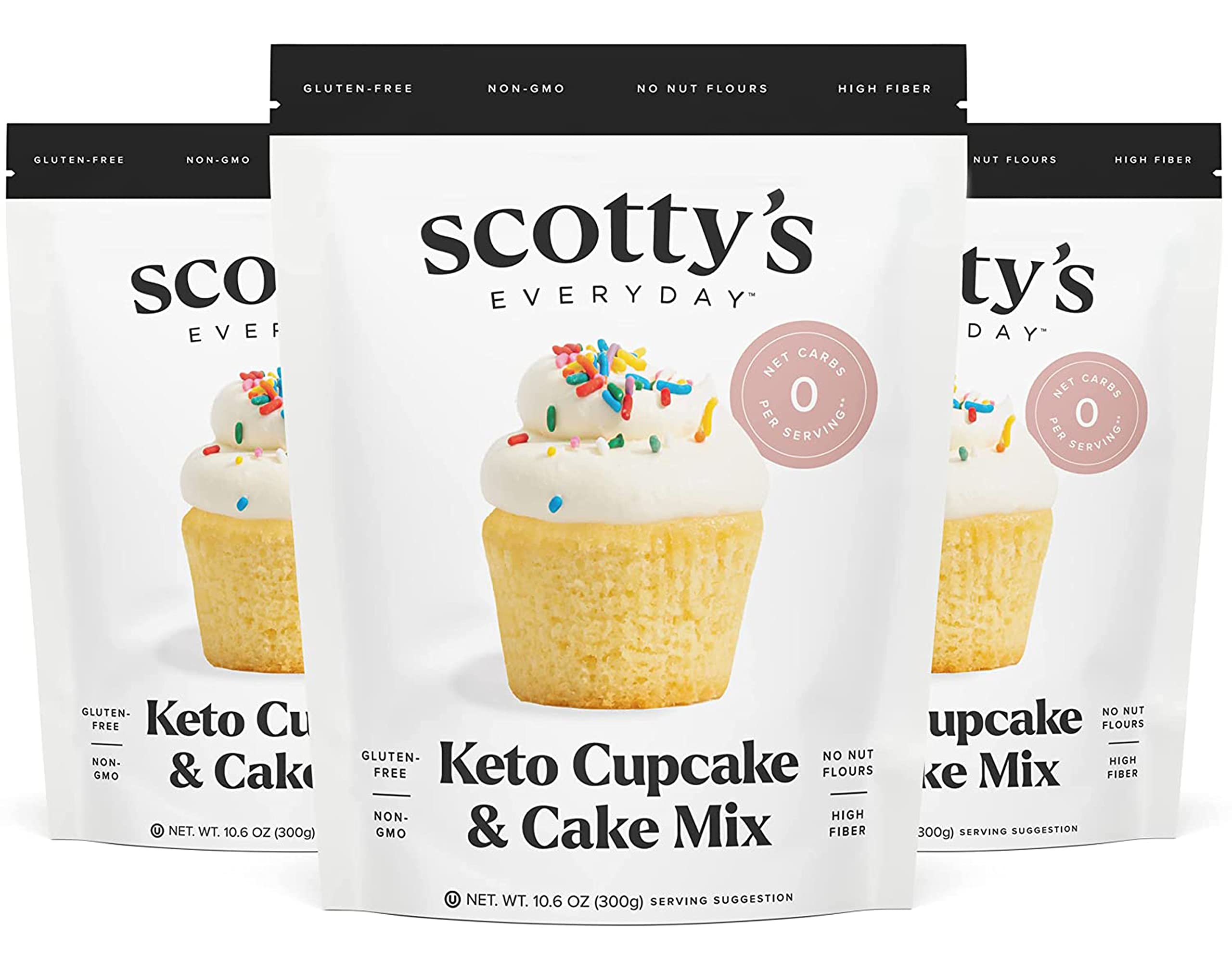 Keto Cupcake & Cake Mix - Gluten Free Keto Baking Mix - 0g Net Carbs - Sweetened with Allulose - No Erythritol - Sugar Free - 10.6oz (3 Packs)