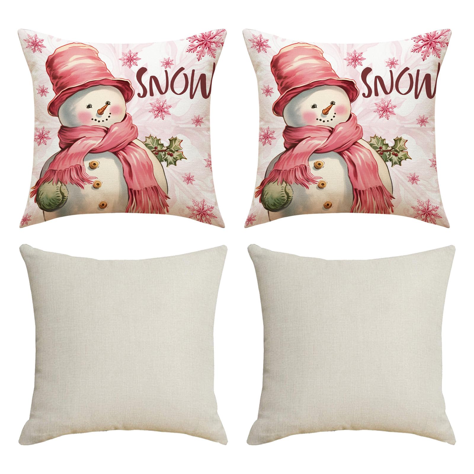 Tsophreniq 4Pieces Christmas Themed Linen Pillowcases with Reindeers Pattern for Sofa and Bedroom Decoration 45x45cm Reindeers Pattern Pillows
