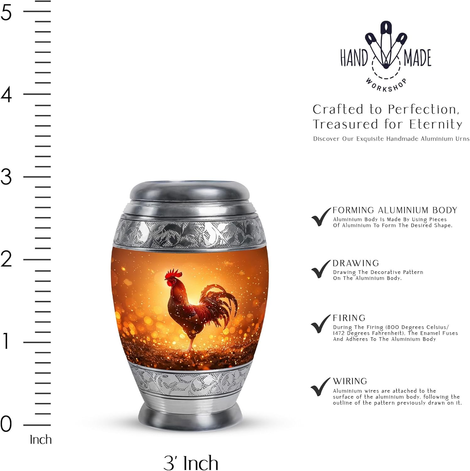 Small Chicken Urn for Adult Female Ashes - (3-inch Pack of 1)