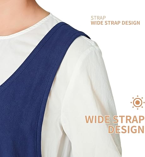 Miniatura 5 de Delantal de algodón para mujer con bolsillos, delantal de jardinería con espalda cruzada para cocinar, hornear y limpiar