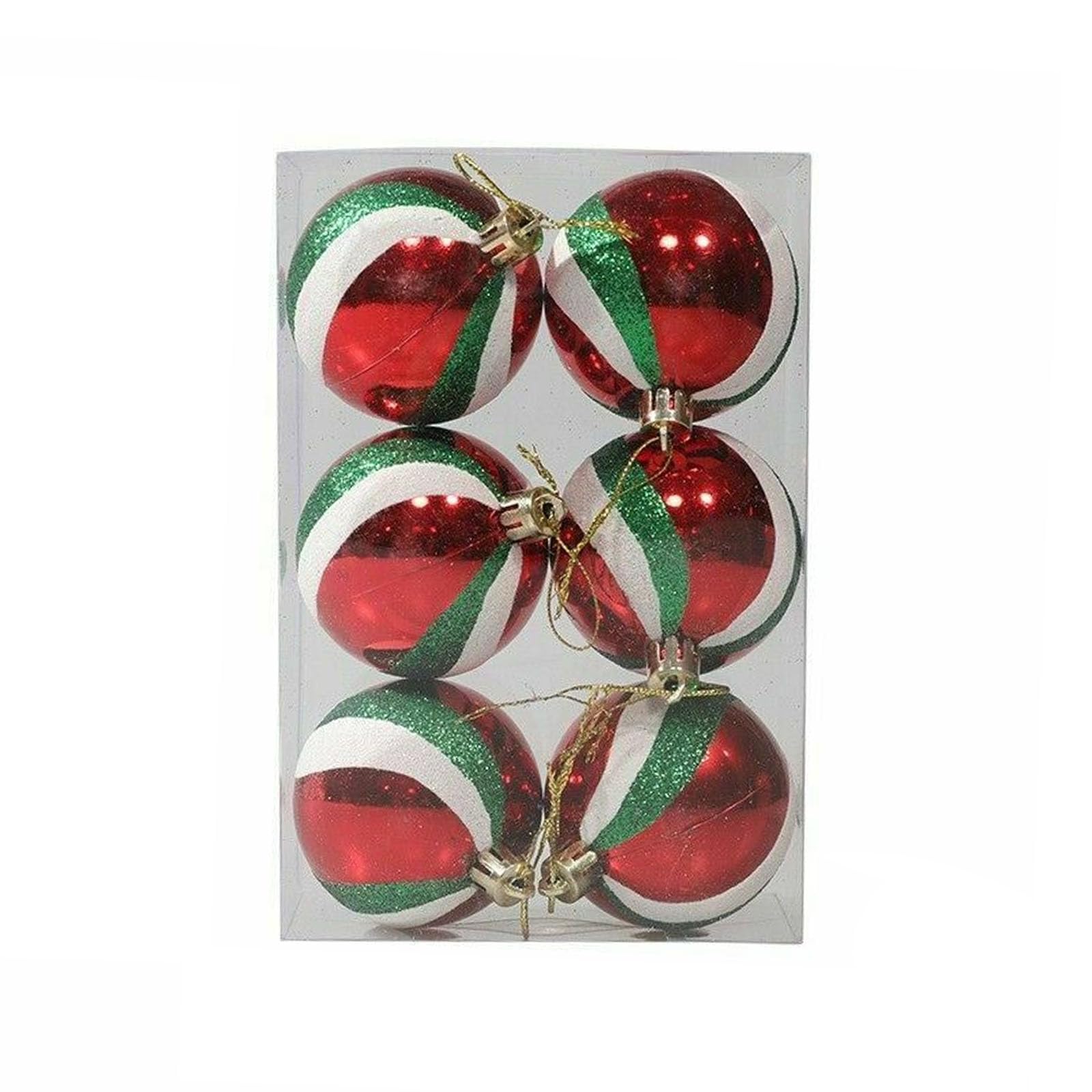 ACESOME 6 Pieces 60mm Christmas Balls Decoration, Xmas Baubles Tree Balls, Delicate Xmas Theme Painting & Glittering Pendants Decorative, Hanging Ornament Home Party Decoration (Red green)
