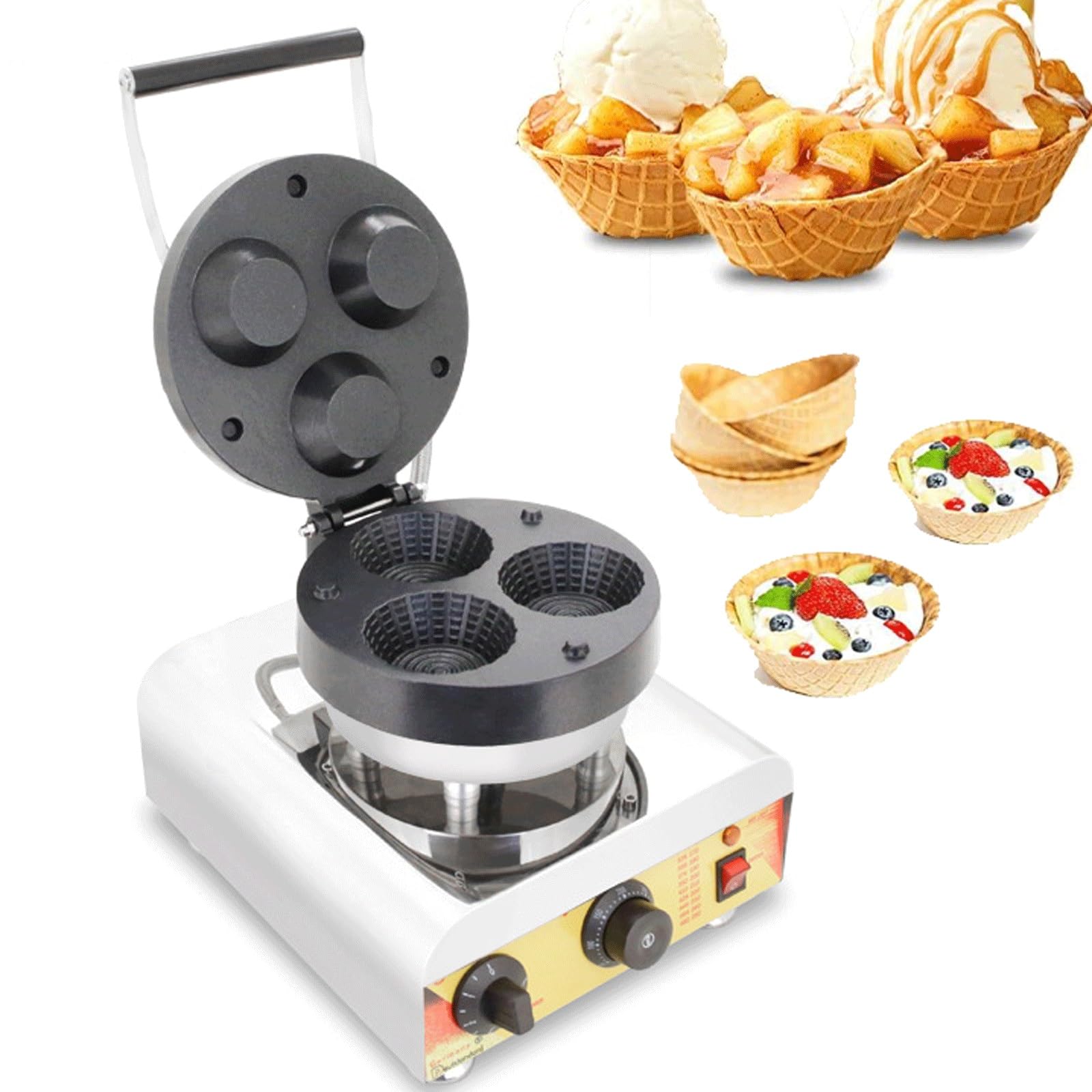 XGHDPBM 1600W Commercial Waffle Cone Maker, Non-Stick Electric Crispy Egg Roll Maker with 50°C to 300°C Adjustable Temperature, Biscuit Ice Waffle Cone Machine for Restaurant Dessert Shop
