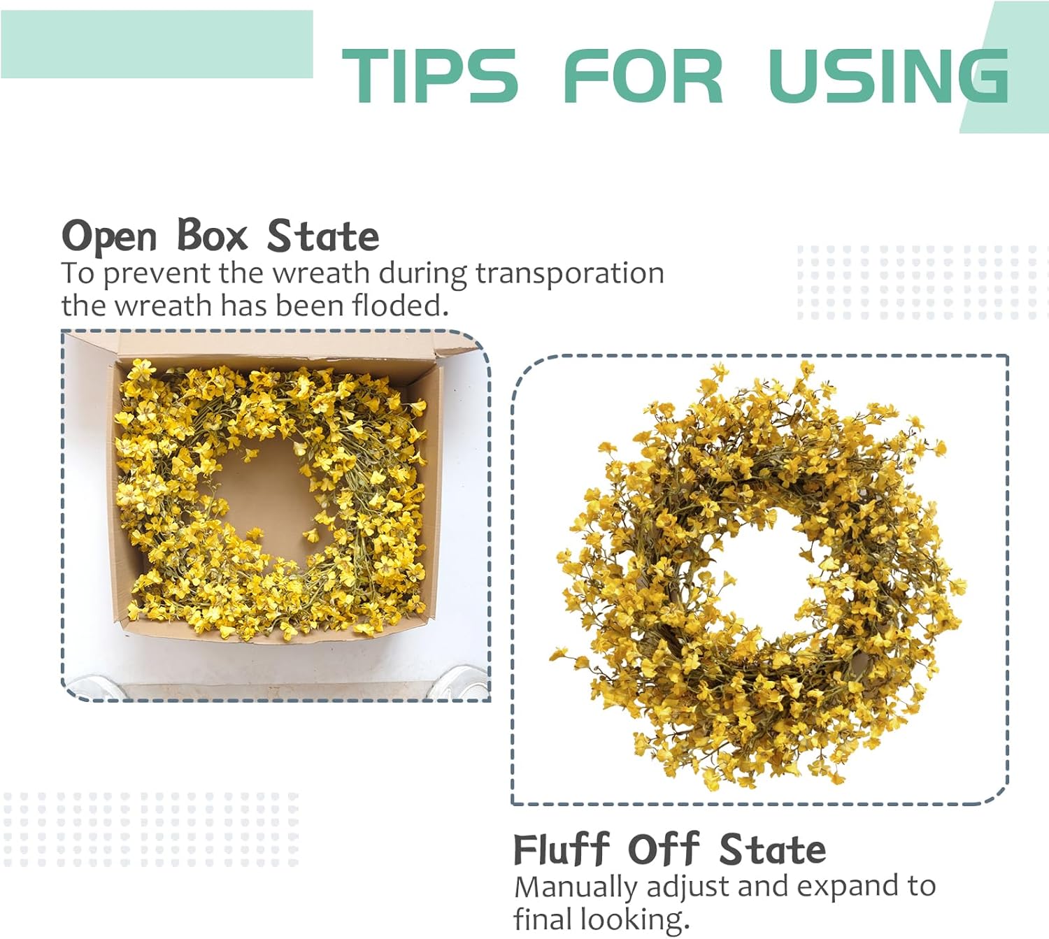 22 Inch Bright Yellow Forsythia Flower Wreath for Front Door, Spring Artificial Flower Wreath for Indoor Outdoor, Everyday Floral Wreath for Home Decor