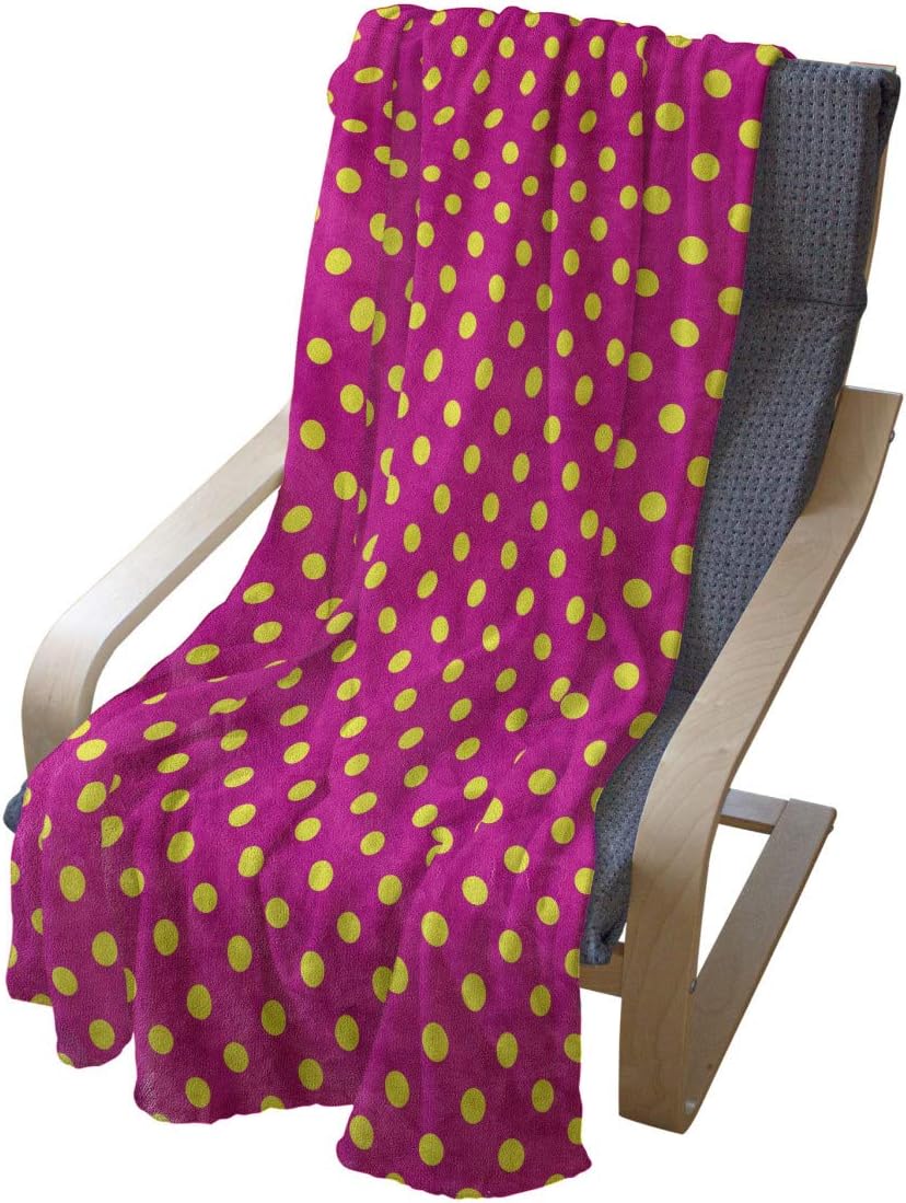 Lunarable Polka Dot Throw Blanket, Vibrant Colored Background and Yellow Spots Traditional Vertical Dots, Flannel Fleece Accent Piece Soft Couch Cover for Adults, 60" x 80", Hot Pink and Yellow