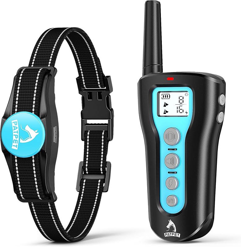 PATPET Collar de Choque para Perros Grandes - Collar de Entrenamiento para Perros Recargable con Control Remoto para Perros Medianos Grandes Alcance Remoto de 1000 Pies 3 Modos de Entrenamiento IPX7 Impermeable Azul,Para 1 Perro | IPX7 impermeable 3 modos de entrenamiento (pitido/vibración/choque) Collar de choque para perros de 1000 pies con control remoto para perros medianos y grandes