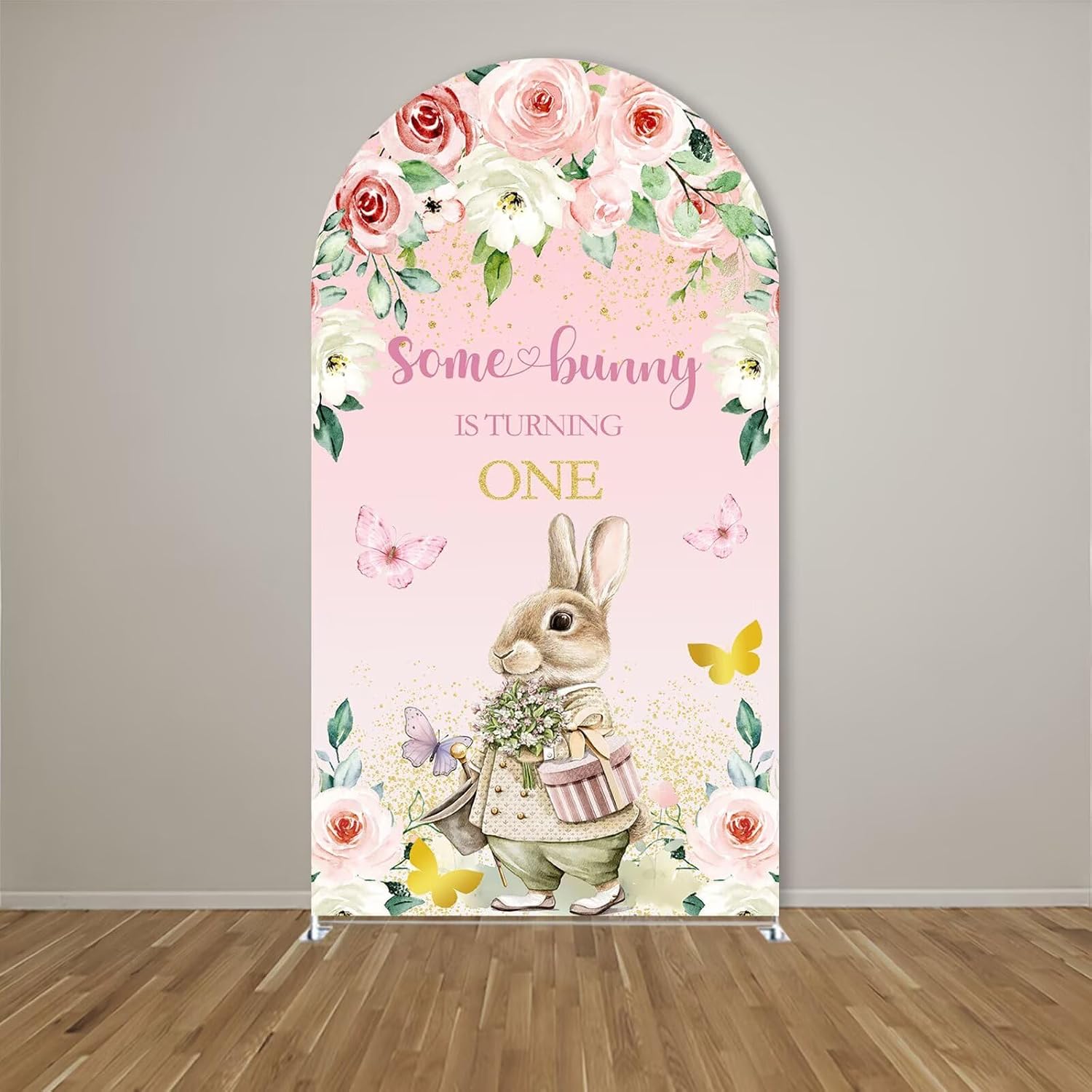 A Little Bunny is On The Way Arched Backdrop Cover Flowers Rabbit Arch Stand Fabric Cover for Floral Bunny Girls Baby Shower Party Decoration (No Stand!)
