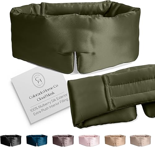 Miniatura 1 de Colorado Home Co Antifaz de seda para dormir, máscara de ojos y orejas de seda para mujeres y hombres, máscara de nube, verde oliva