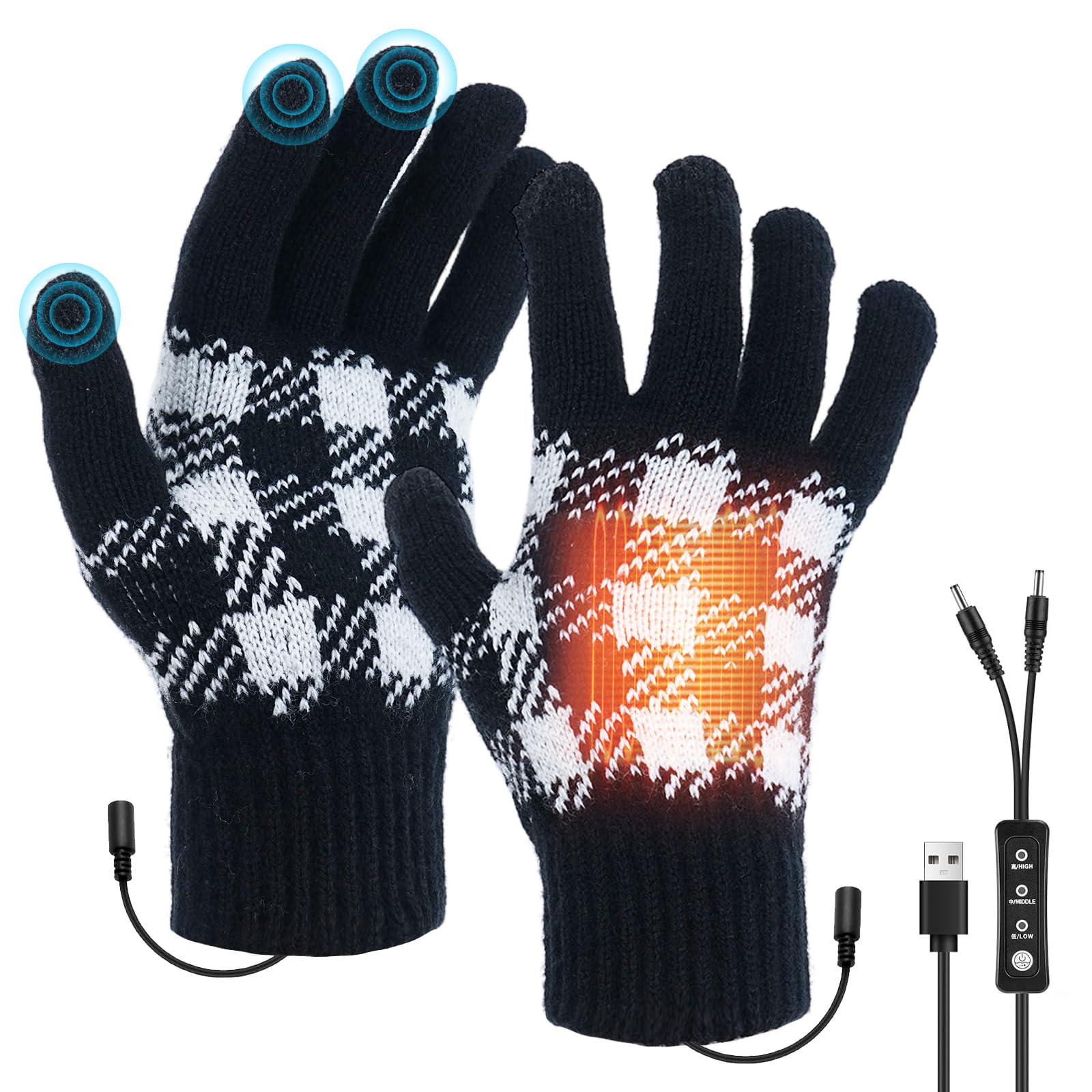 Shinkuro Guanti riscaldati USB, Unisex Guanti touchscreen Elettrico Ricaricabile Sottile Termico Temperatura regolabile Traspirante Morbido Regalo d'inverno, Adatto per il ciclismo, lo sci