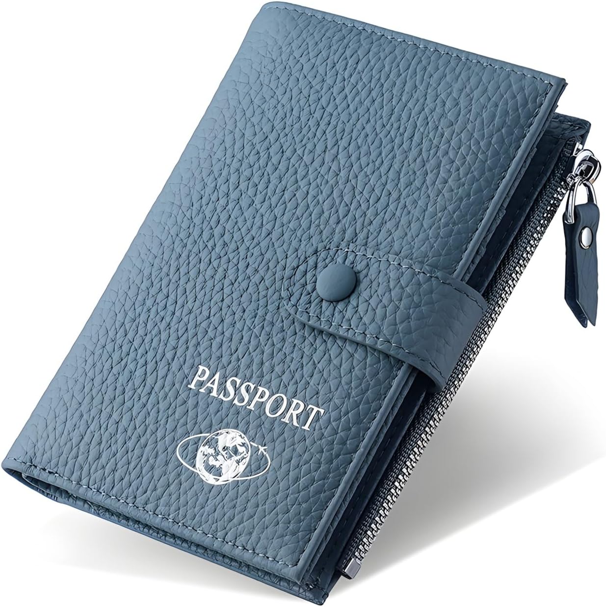 RFID Blocking Genuine Leather Passport Holder for Travel, Slim Passport Wallet with Zipper Pocket, Cash Compartment & Card Slots, Travel Document Organizer for Men Women Family