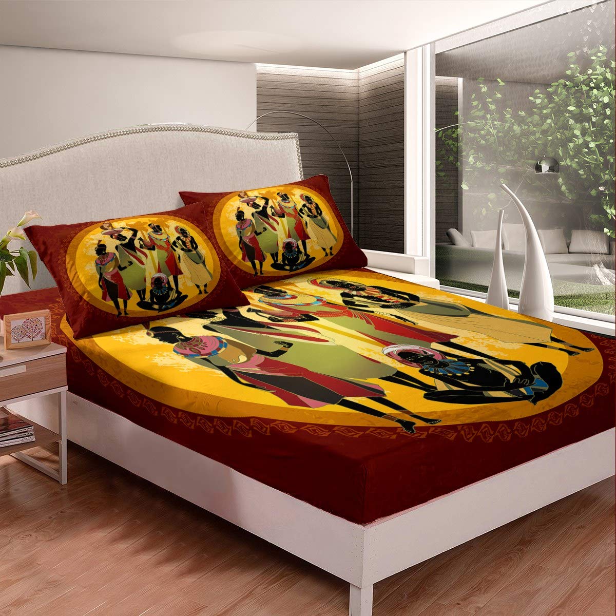 Parure de lit drap-housse imprimé mandala africain ethnique pour lit double enfant ado