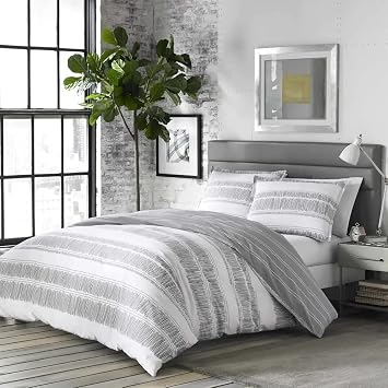 3 Piece Grey Comforter Full/Full/Queen Size 68 inches Wide x 88 inches Mid-Century Modern, Modern & Contemporary, Casual Style Cotton | All Season Aesthetic Bedding Geometrical Pattern Reversible