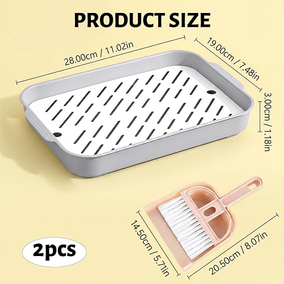 Rabbit Litter Tray Set, Includes Small Broom and Dustpan, Guinea Pig Litter Tray Corner Pan with Low Entry, Compact Rabbit Litter Box for Cages